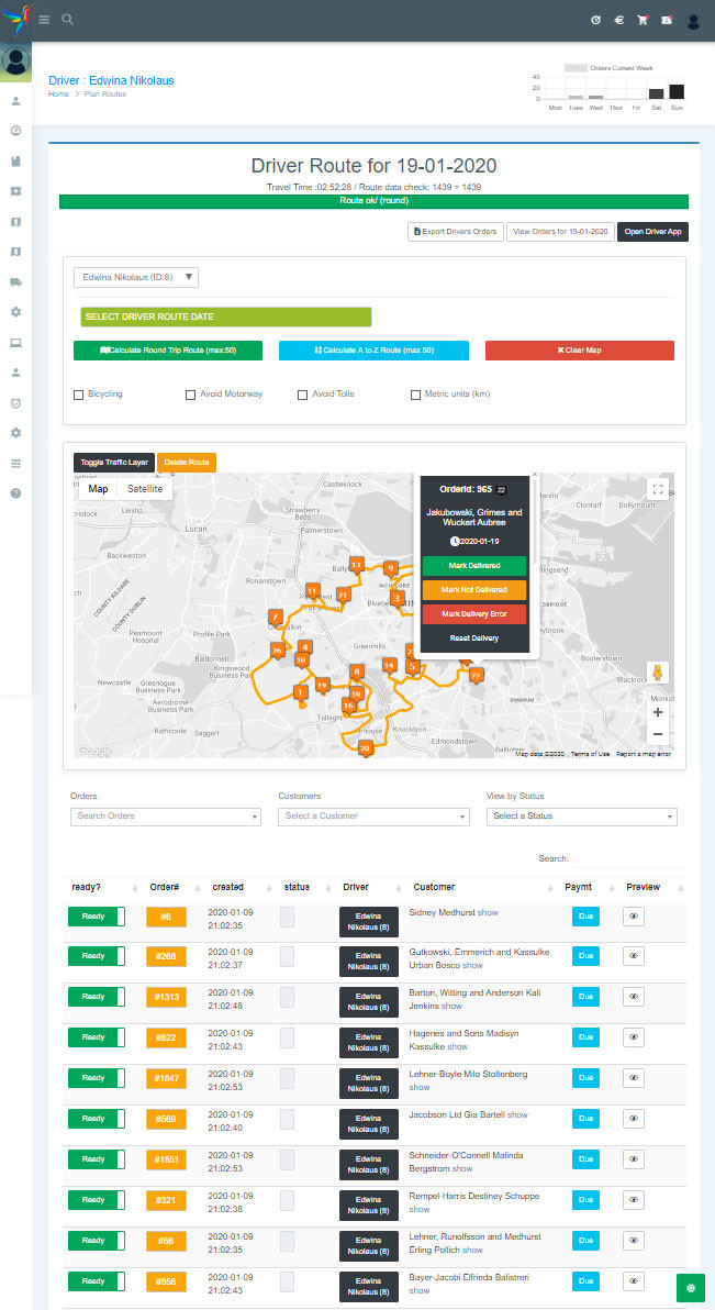 AtoZ route planning workflow screen