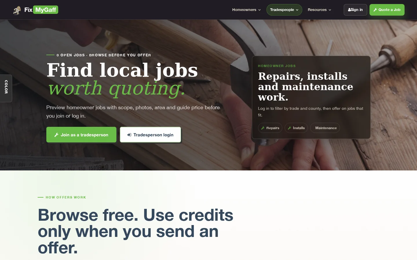 FixMyGaff find local jobs board for tradespeople