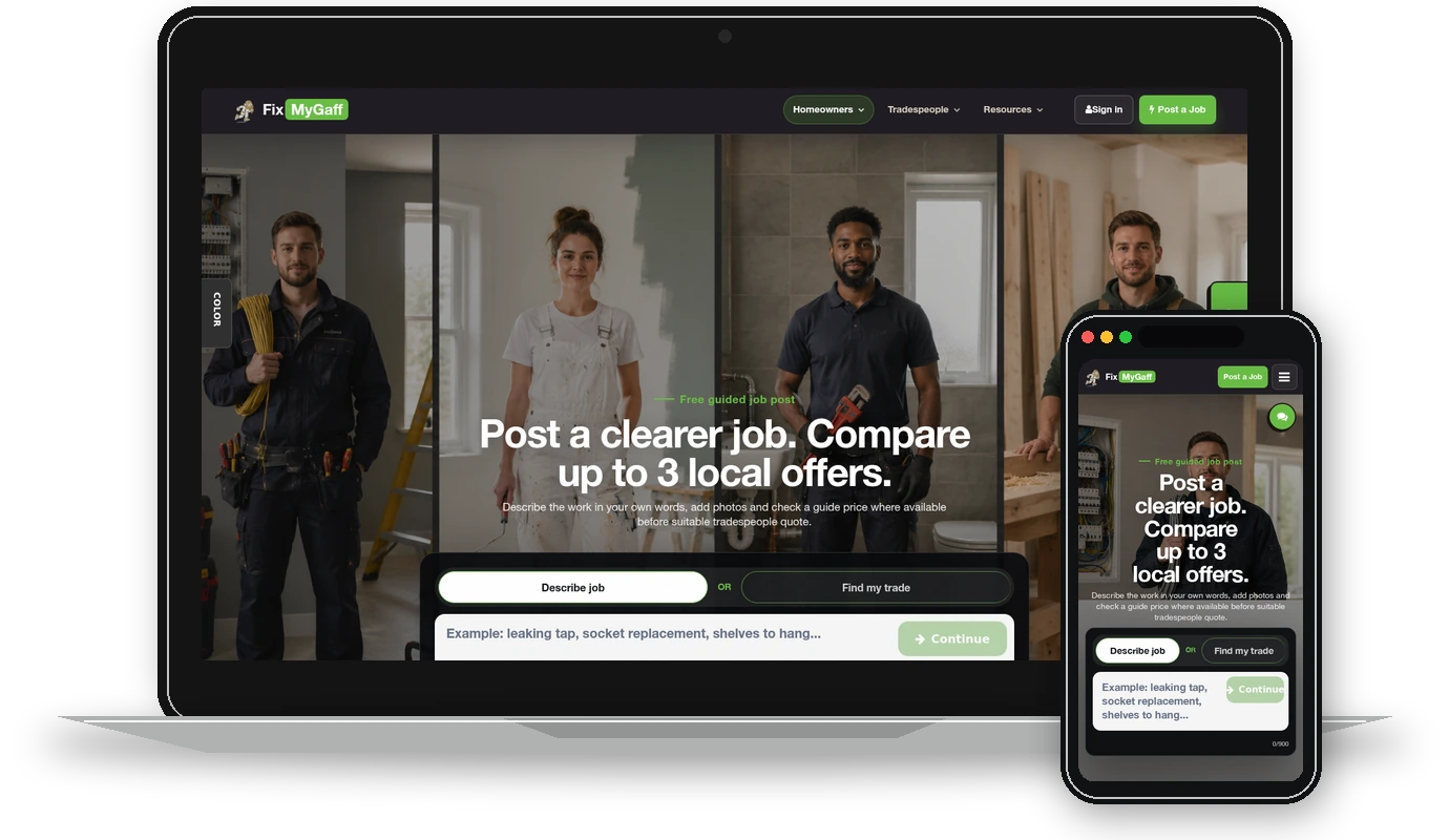 FixMyGaff marketplace laptop mockup