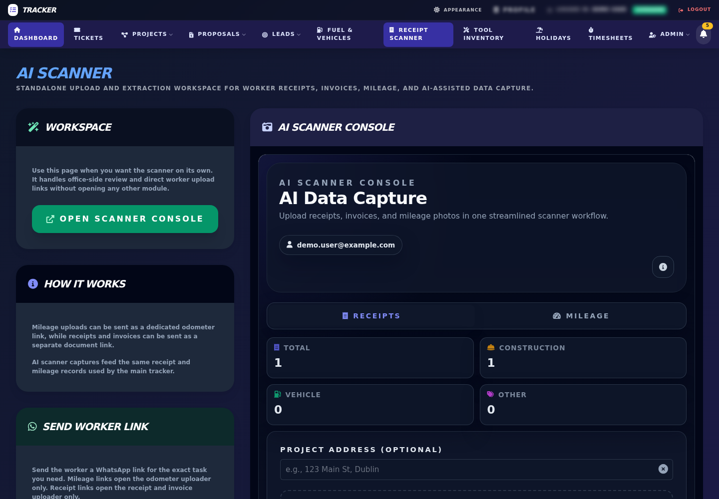 AI receipt and mileage capture module
